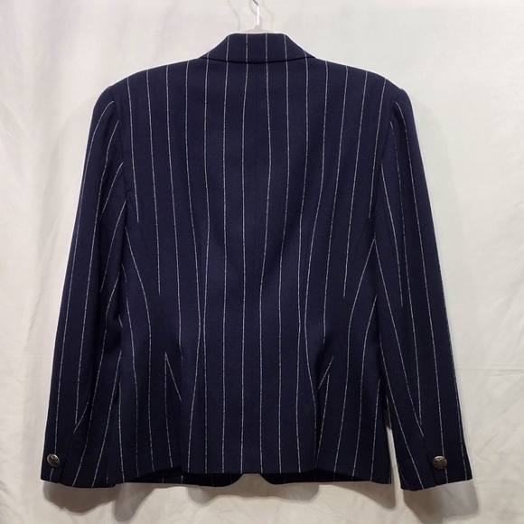Vintage Jones New York Double Breasted Wool Blazer Women's 8 Blue Strips Preppy - Picture 6 of 11